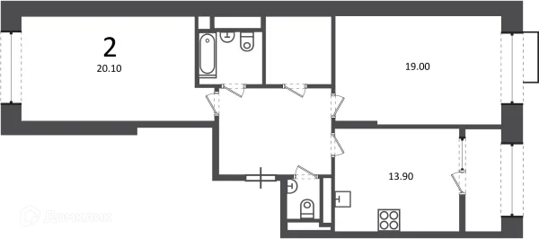 Планировка 2 комн. в Клинская ул., д. 2А (Московские кварталы)