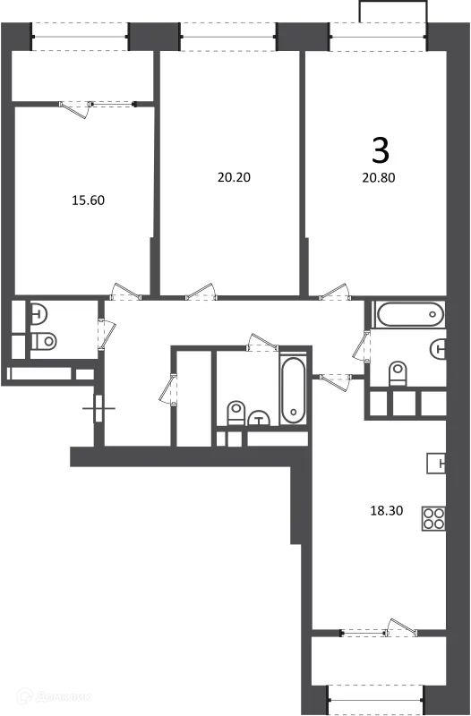 Планировка 3 комн. в Клинская ул., д. 2А (Московские кварталы)