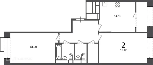 Планировка 2 комн. в Клинская ул., д. 2А (Московские кварталы)
