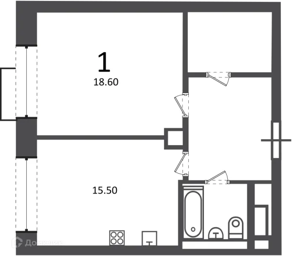 Планировка 1 комн. в Клинская ул., д. 2А (Московские кварталы)