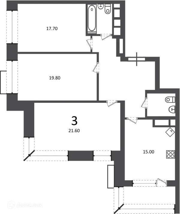 Планировка 3 комн. в Клинская ул., д. 2А (Московские кварталы)
