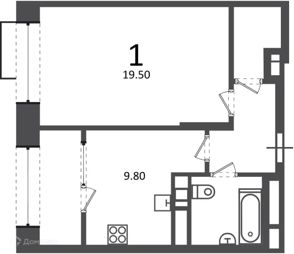 Планировка 1 комн. в Клинская ул., д. 2А (Московские кварталы)