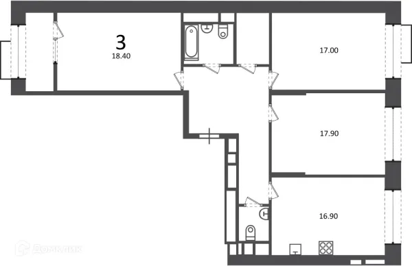 Планировка 3 комн. в Клинская ул., д. 2А (Московские кварталы)