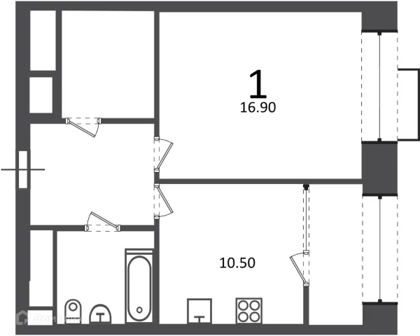 Планировка 1 комн. в Клинская ул., д. 2А (Московские кварталы)