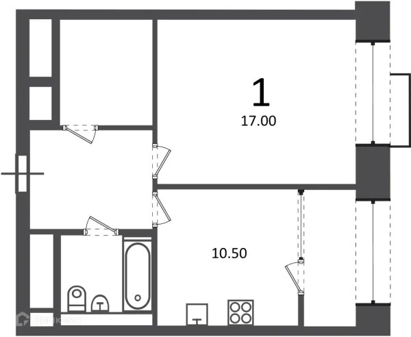 Планировка 1 комн. в Клинская ул., д. 2А (Московские кварталы)