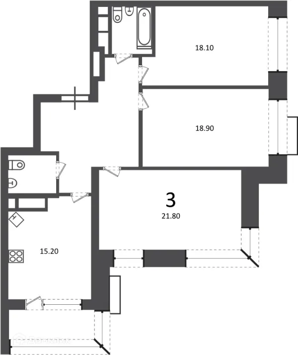 Планировка 3 комн. в Клинская ул., д. 2А (Московские кварталы)