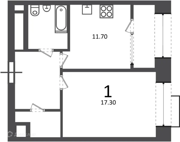 Планировка 1 комн. в Клинская ул., д. 2А (Московские кварталы)