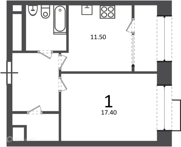 Планировка 1 комн. в Клинская ул., д. 2А (Московские кварталы)