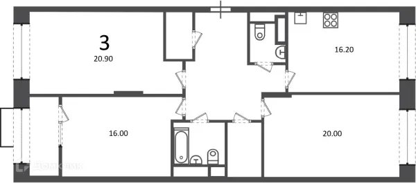 Планировка 3 комн. в Клинская ул., д. 2А (Московские кварталы)