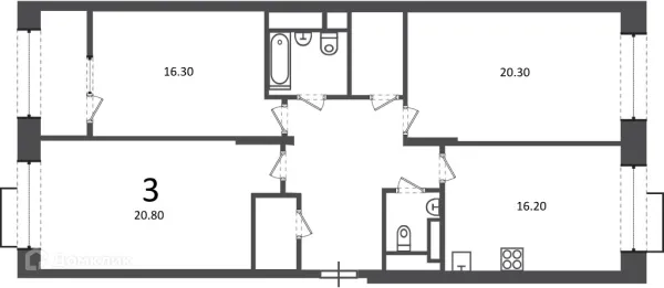 Планировка 3 комн. в Клинская ул., д. 2А (Московские кварталы)