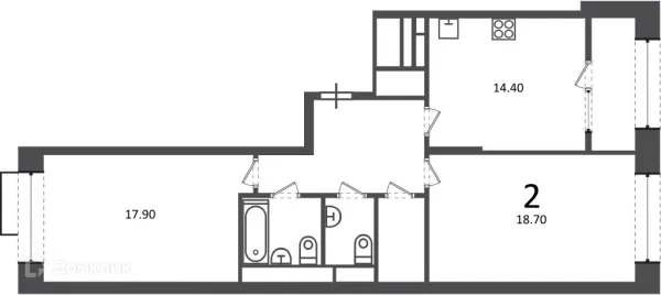 Планировка 2 комн. в Клинская ул., д. 2А (Московские кварталы)