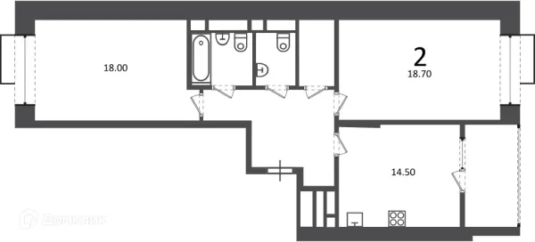 Планировка 2 комн. в Клинская ул., д. 2А (Московские кварталы)