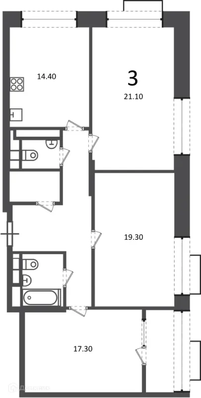 Планировка 3 комн. в Клинская ул., д. 2А (Московские кварталы)
