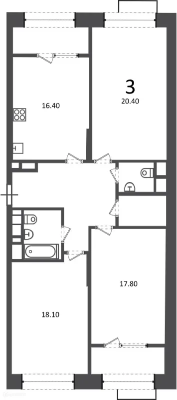 Планировка 3 комн. в Клинская ул., д. 2А (Московские кварталы)
