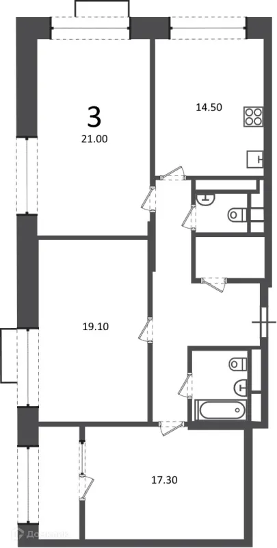 Планировка 3 комн. в Клинская ул., д. 2А (Московские кварталы)