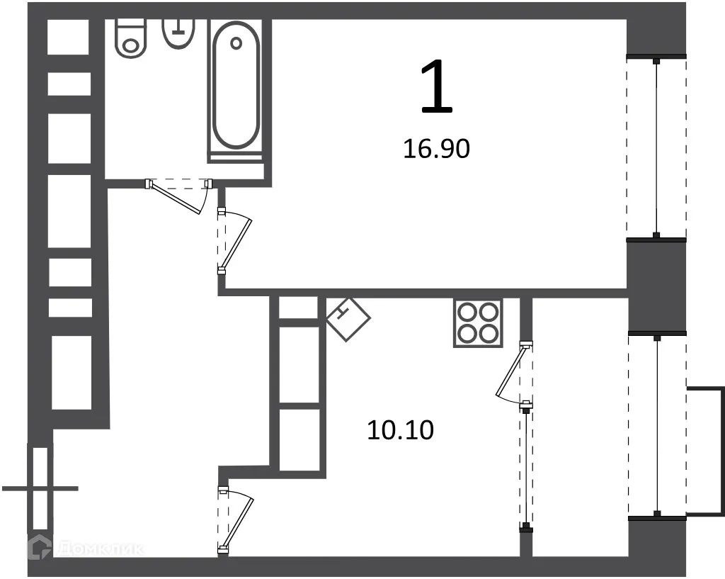 Планировка 1-комнатной квартиры 41.1 м² в Клинская ул., д. 2А (Московские кварталы), г. Москва — фото 1