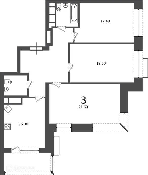 Планировка 3 комн. в Клинская ул., д. 2А (Московские кварталы)