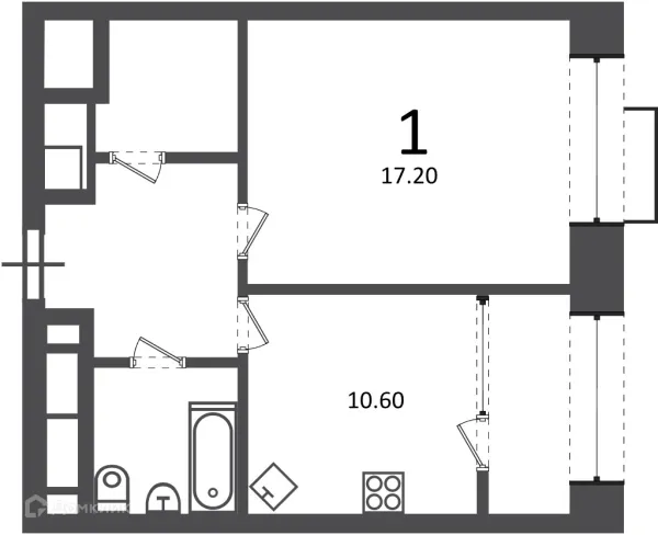 Планировка 1 комн. в Клинская ул., д. 2А (Московские кварталы)