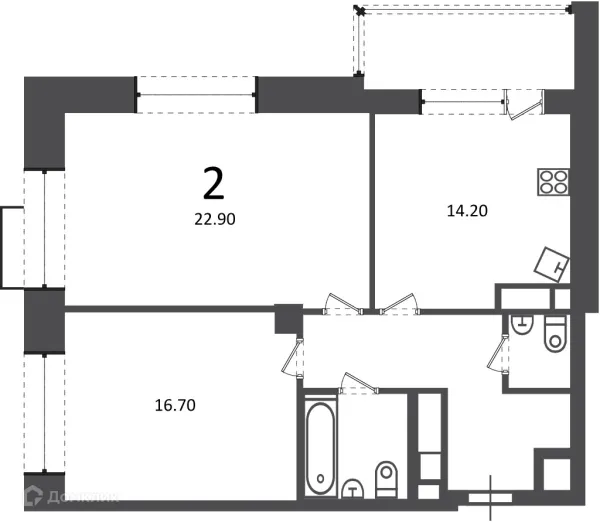 Планировка 2 комн. в Клинская ул., д. 2А (Московские кварталы)