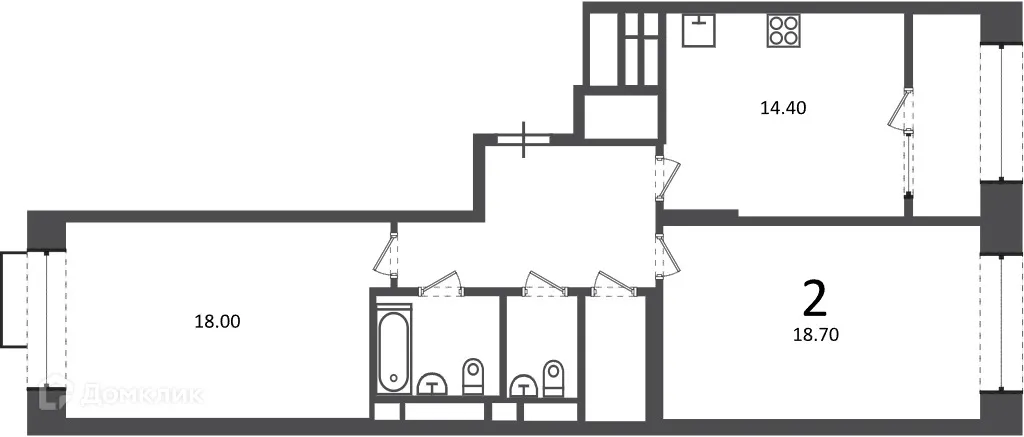 Планировка 2-комнатной квартиры 69.1 м² в Клинская ул., д. 2А (Московские кварталы), г. Москва — фото 1