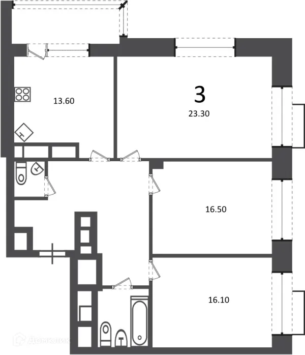 Планировка 3 комн. в Клинская ул., д. 2А (Московские кварталы)
