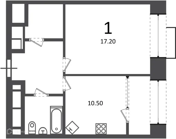 Планировка 1 комн. в Клинская ул., д. 2А (Московские кварталы)