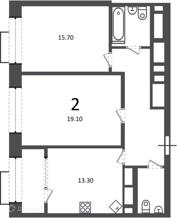 Планировка 2 комн. в Клинская ул., д. 2А (Московские кварталы)