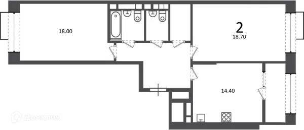 Планировка 2 комн. в Клинская ул., д. 2А (Московские кварталы)