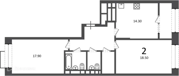 Планировка 2 комн. в Клинская ул., д. 2А (Московские кварталы)