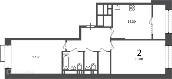 Планировка 2 комн. в Клинская ул., д. 2А (Московские кварталы)