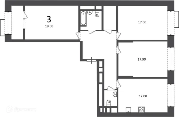 Планировка 3 комн. в Клинская ул., д. 2А (Московские кварталы)