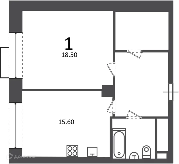 Планировка 1 комн. в Клинская ул., д. 2А (Московские кварталы)