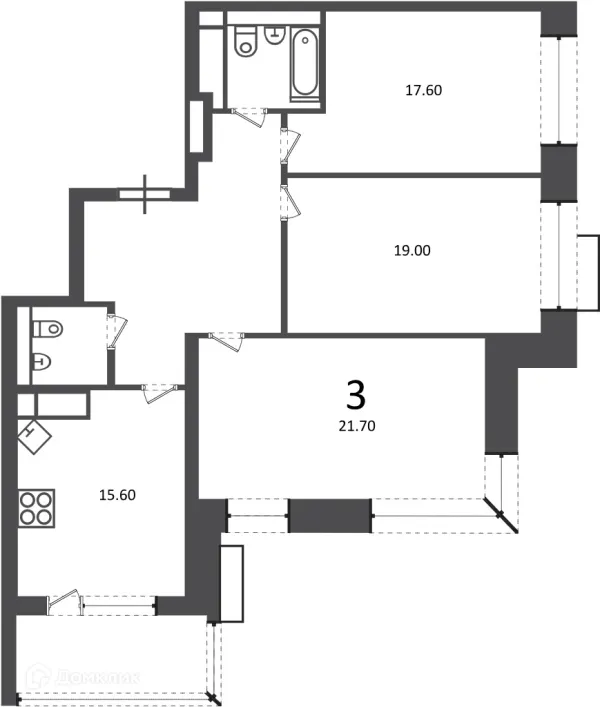 Планировка 3 комн. в Клинская ул., д. 2А (Московские кварталы)