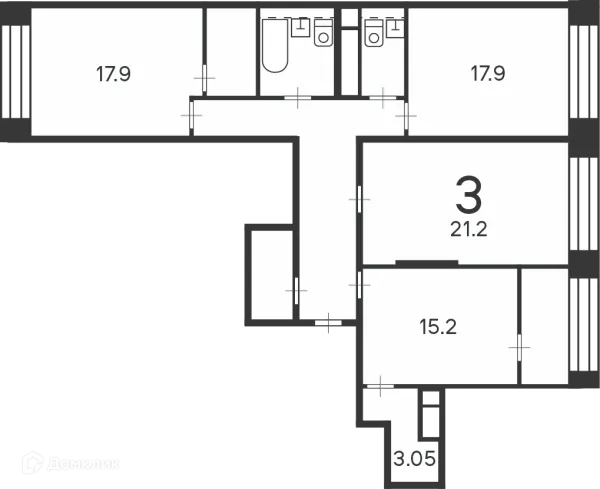 Планировка 3 комн. в Клинская ул., д. 2А (Московские кварталы)