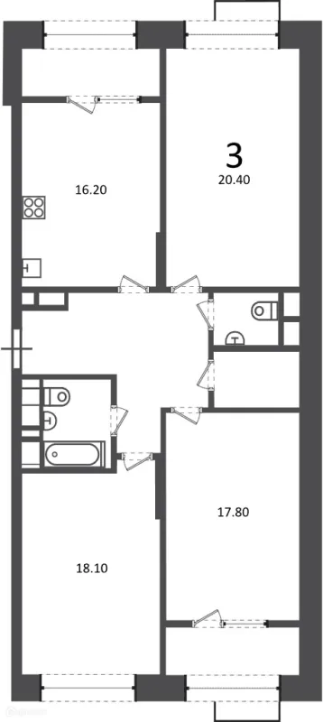 Планировка 3 комн. в Клинская ул., д. 2А (Московские кварталы)