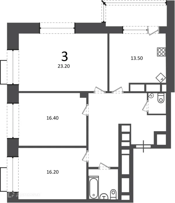 Планировка 3 комн. в Клинская ул., д. 2А (Московские кварталы)