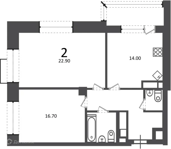 Планировка 2 комн. в Клинская ул., д. 2А (Московские кварталы)