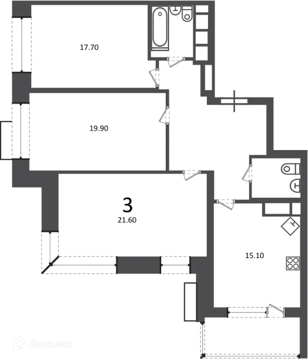 Планировка 3 комн. в Клинская ул., д. 2А (Московские кварталы)