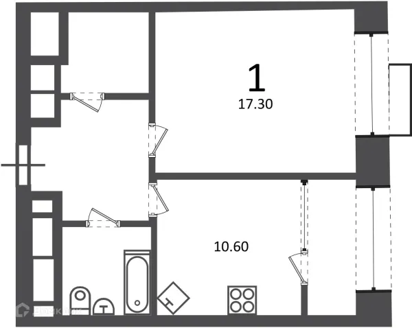 Планировка 1 комн. в Клинская ул., д. 2А (Московские кварталы)