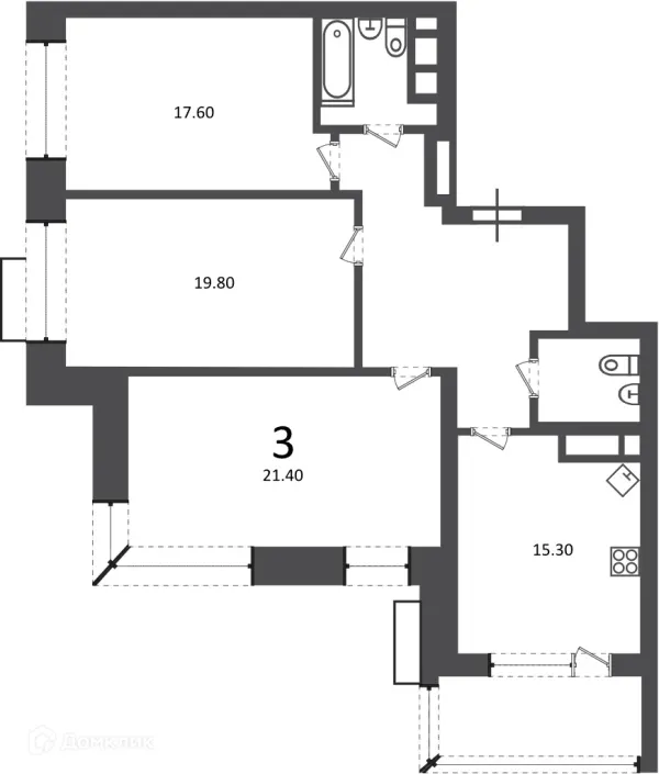 Планировка 3 комн. в Клинская ул., д. 2А (Московские кварталы)