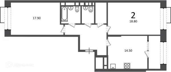 Планировка 2 комн. в Клинская ул., д. 2А (Московские кварталы)