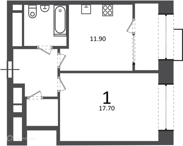 Планировка 1 комн. в Клинская ул., д. 2А (Московские кварталы)