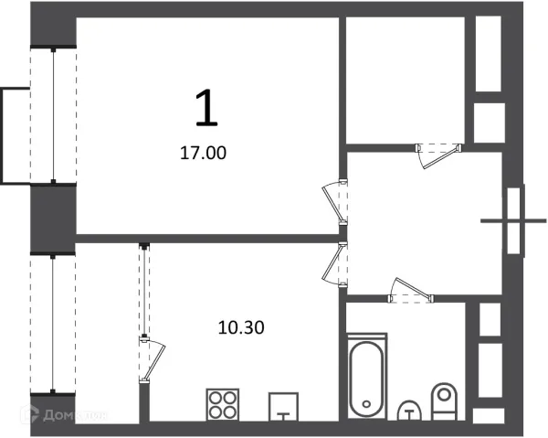 Планировка 1 комн. в Клинская ул., д. 2А (Московские кварталы)