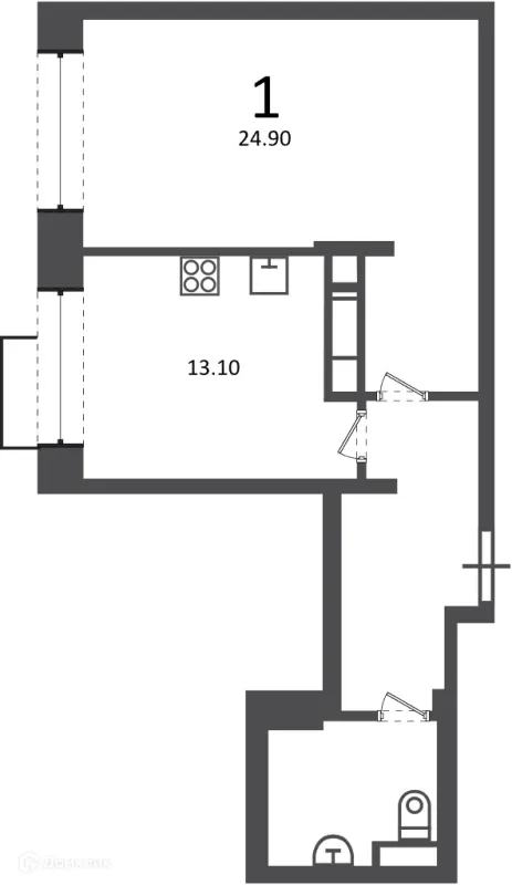 Планировка 1 комн. в Клинская ул., д. 2А (Московские кварталы)