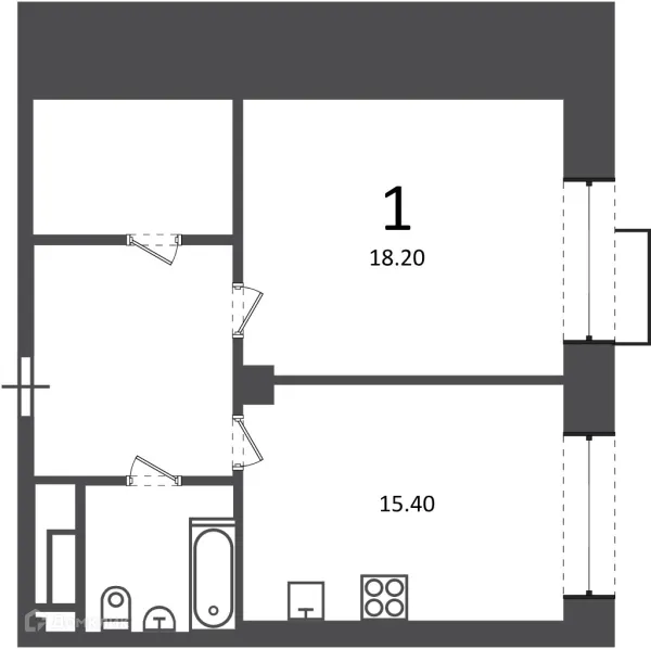 Планировка 1 комн. в Клинская ул., д. 2А (Московские кварталы)