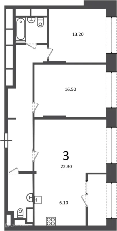 Планировка 3 комн. в Клинская ул., д. 2А (Московские кварталы)