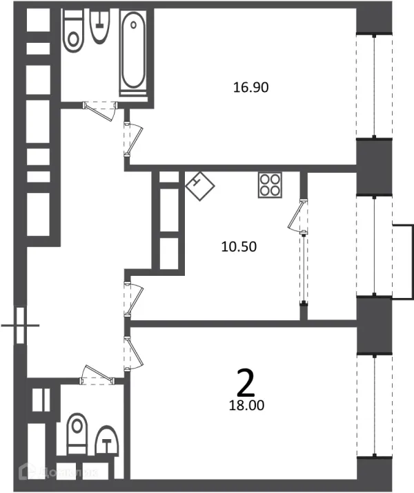 Планировка 2 комн. в Клинская ул., д. 2А (Московские кварталы)