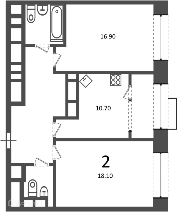 Планировка 2 комн. в Клинская ул., д. 2А (Московские кварталы)