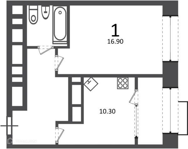 Планировка 1 комн. в Клинская ул., д. 2А (Московские кварталы)