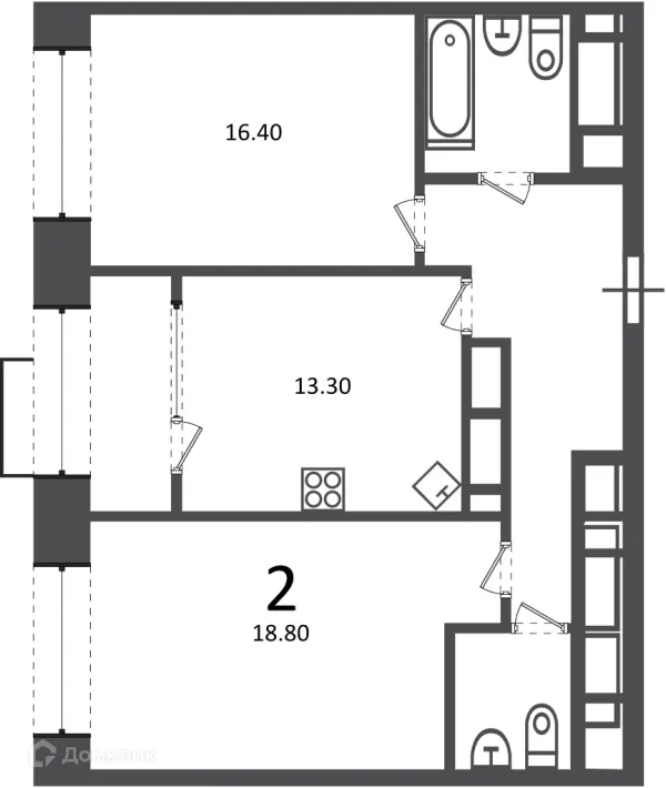 Планировка 2 комн. в Клинская ул., д. 2А (Московские кварталы)